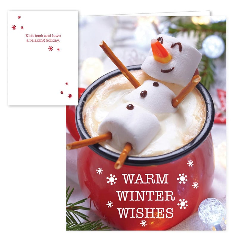 Canopy Street Cocoa Snowman Holiday Card Pack / 25 Winter Wishes Cards Set/Hot Chocolate Marshmallows Greeting With Inside Verse / 4 5/8" x 6 1/4" Cozy Christmas Cards With White Envelopes - Image 2